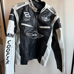 Mini Cooper Black & Gray Leather Moto Patch Jacket